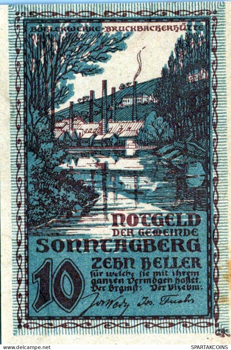 10 HELLER 1920 Stadt SONNTAGBERG Niedrigeren Österreich Notgeld #PE625 - [11] Emissions Locales