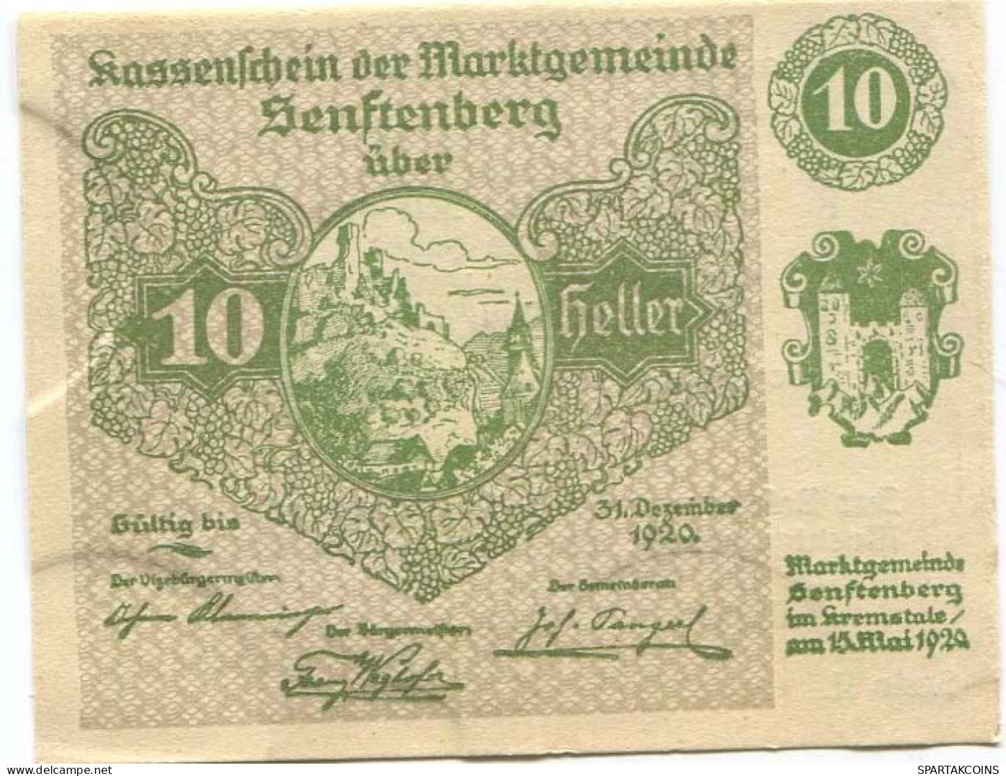 10 HELLER 1920 Stadt SENFTENBERG Niedrigeren Österreich Notgeld Papiergeld Banknote #PL781 - [11] Emissions Locales