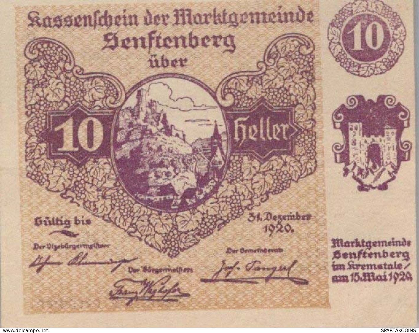 10 HELLER 1920 Stadt SENFTENBERG Niedrigeren Österreich Notgeld #PF001 - [11] Emissions Locales