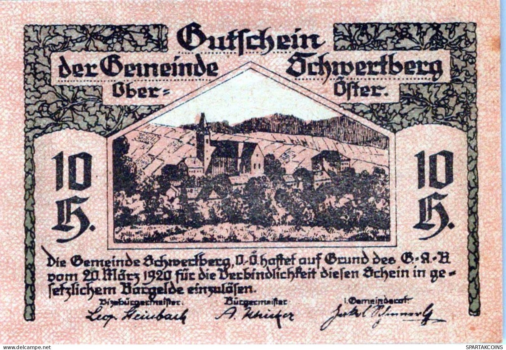 10 HELLER 1920 Stadt SCHWERTBERG Oberösterreich Österreich Notgeld #PE760 - [11] Emissions Locales