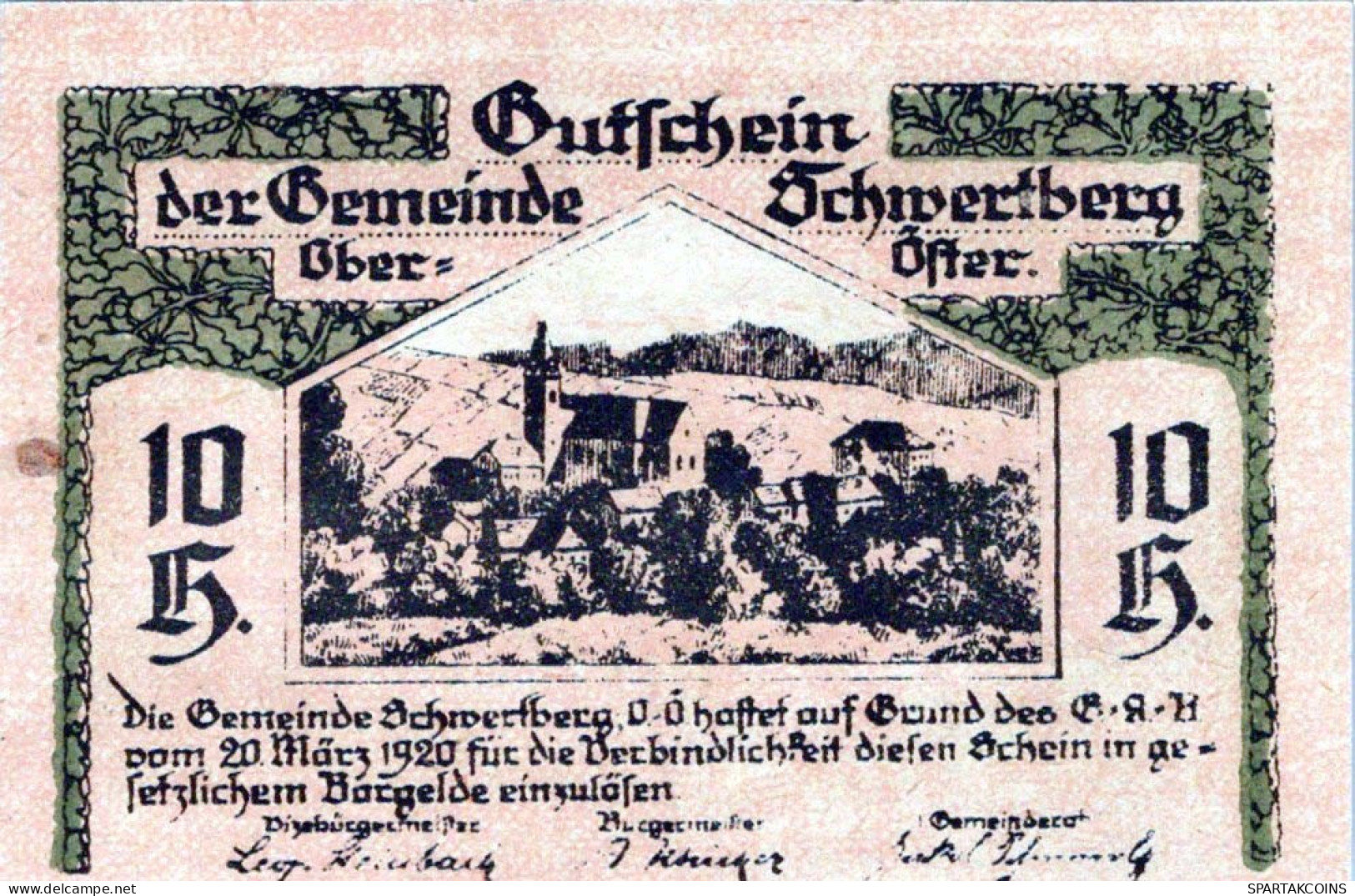 10 HELLER 1920 Stadt SCHWERTBERG Oberösterreich Österreich UNC Österreich Notgeld #PH006 - [11] Emissions Locales