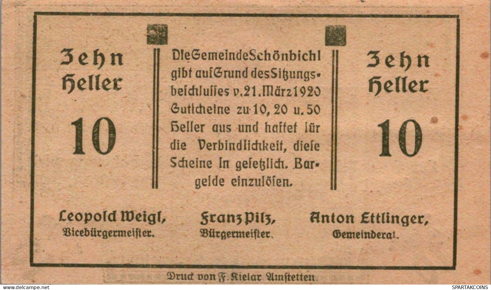 10 HELLER 1920 Stadt SCHoNBICHEL Niedrigeren Österreich UNC Österreich Notgeld #PH003 - [11] Emissions Locales