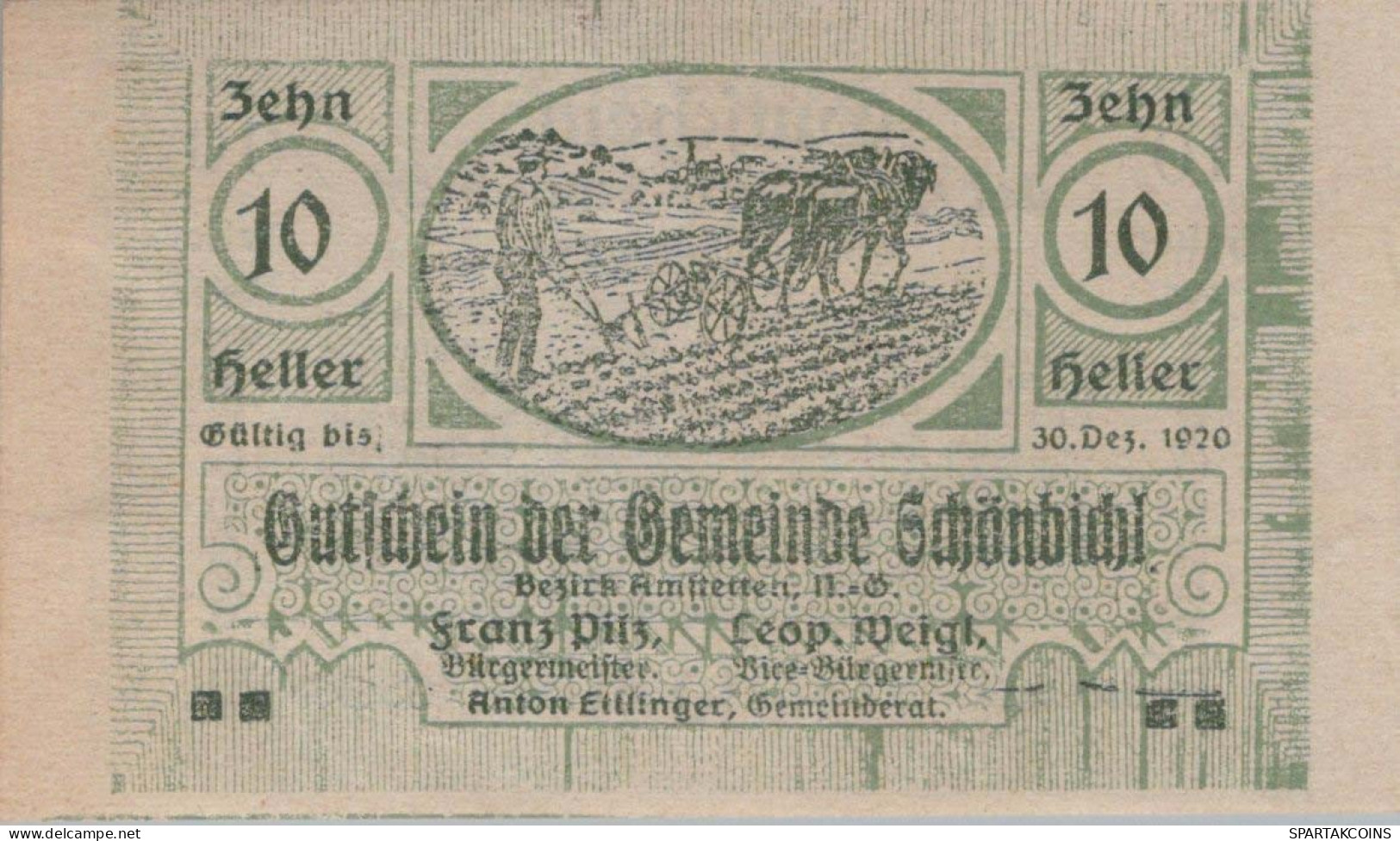 10 HELLER 1920 Stadt SCHoNBICHEL Niedrigeren Österreich Notgeld #PE696 - [11] Emissions Locales