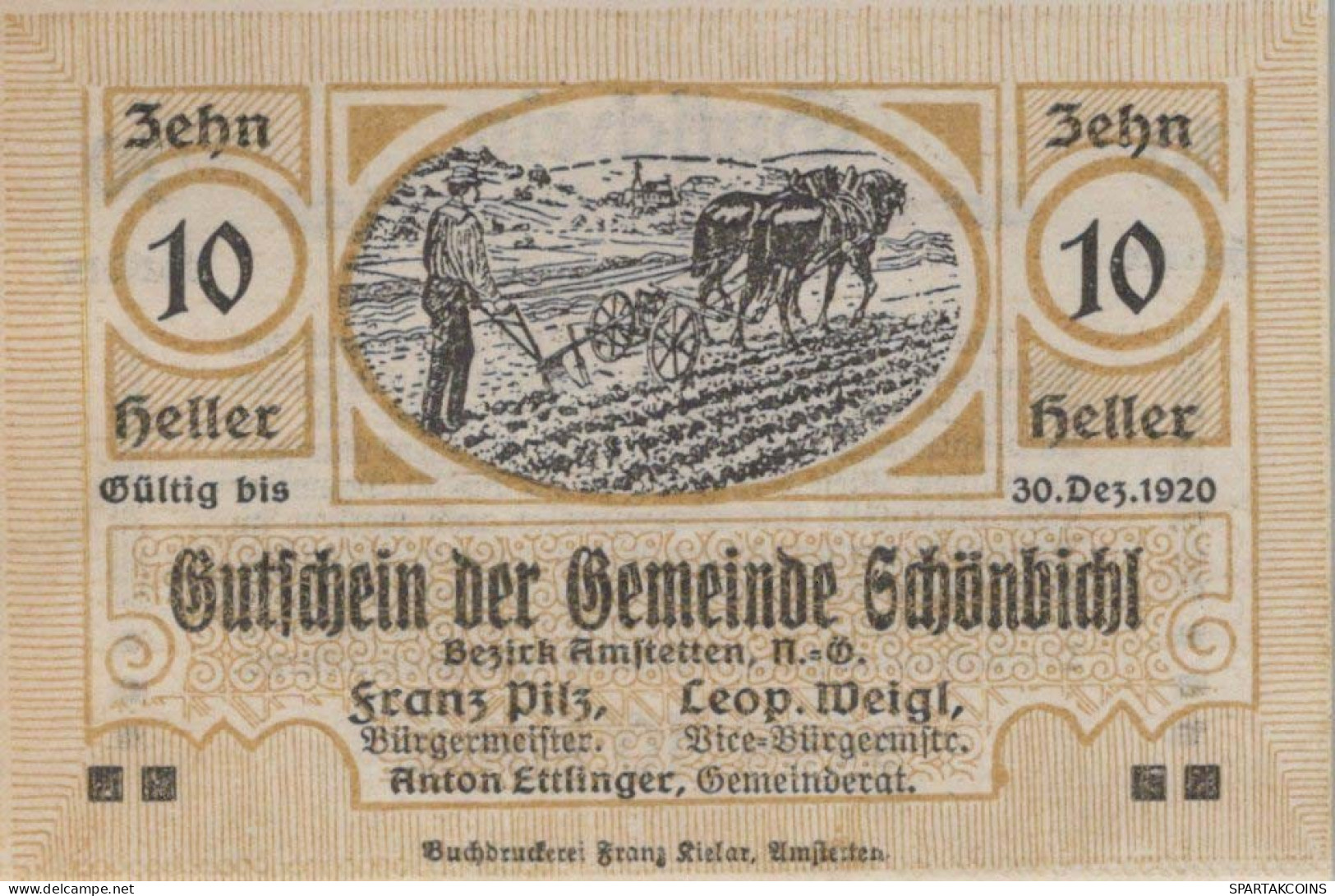 10 HELLER 1920 Stadt SCHoNBICHEL Niedrigeren Österreich Notgeld #PE695 - [11] Emissions Locales