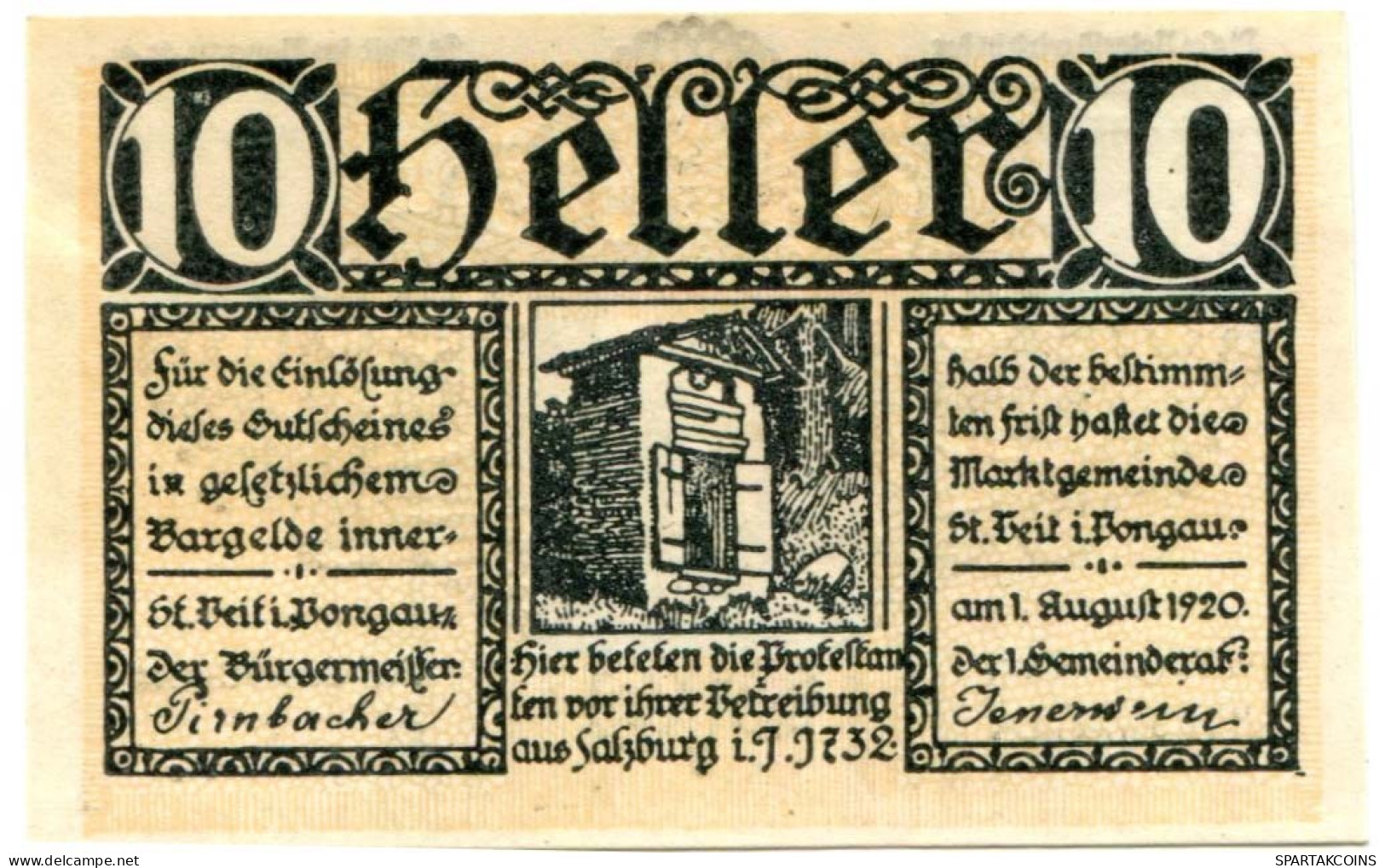 10 HELLER 1920 Stadt SANKT VEIT IM PONGAU Salzburg Österreich Notgeld Papiergeld Banknote #PL656 - [11] Emissions Locales