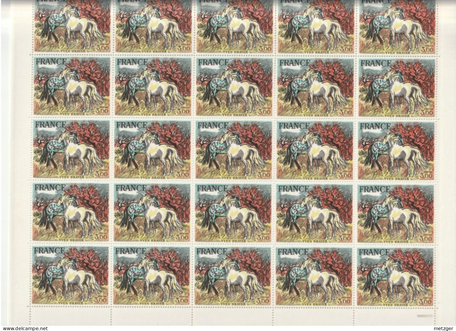 Feuille Complète De 25 Timbres Du N° 2026 Chevaux De Camargue ,Yves Brayer - Volledige Vellen