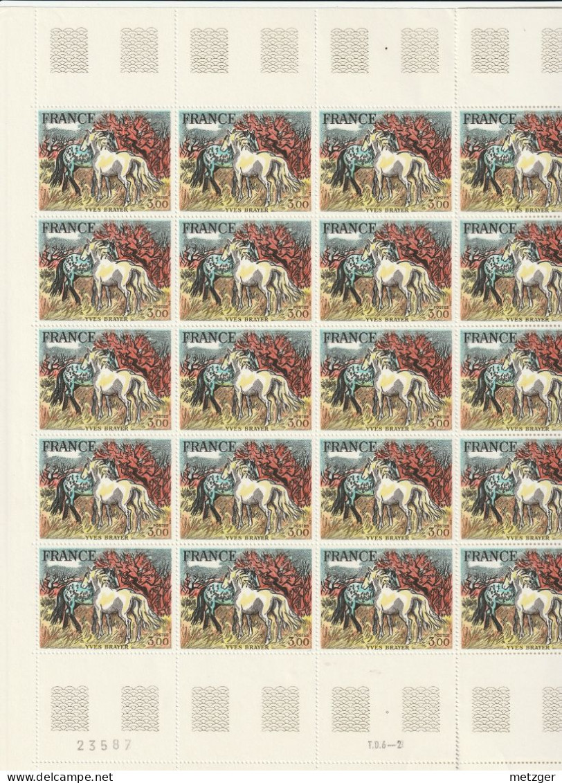 Feuille Complète De 25 Timbres Du N° 2026 Chevaux De Camargue ,Yves Brayer - Ganze Bögen