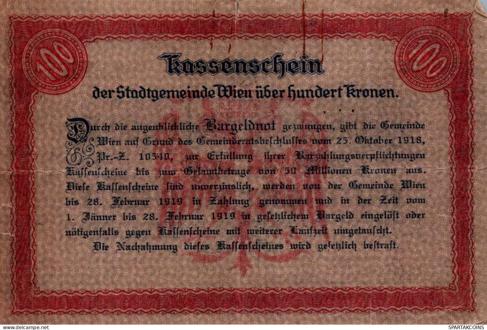100 KRONEN 1918 Stadt BADEN BEI WIEN Niedrigeren Österreich Notgeld #PD878 - Lokale Ausgaben