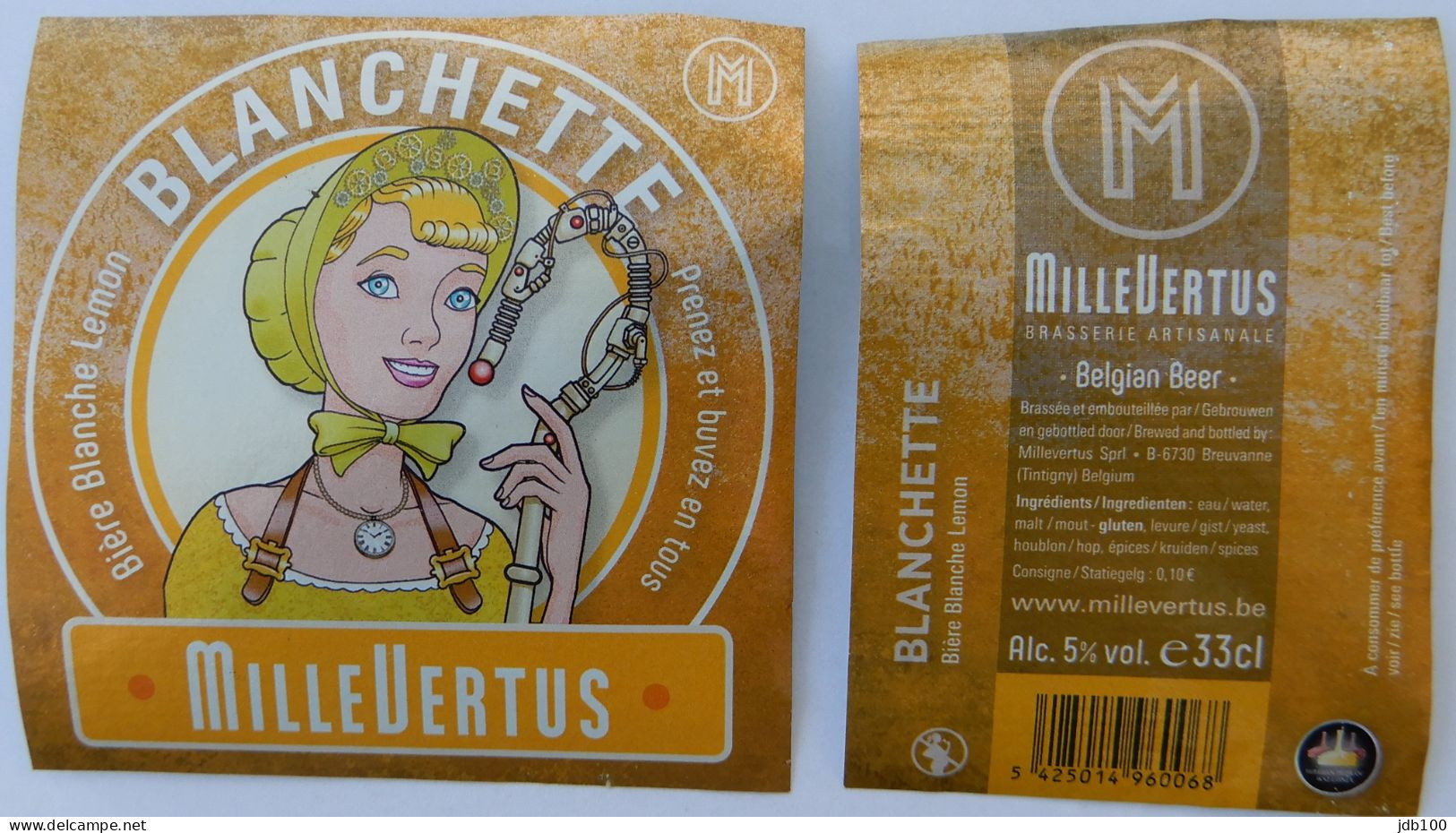 Bier Etiket (5q4), étiquette De Bière, Beer Label, Blanchette Brouwerij Millevertus - Bière