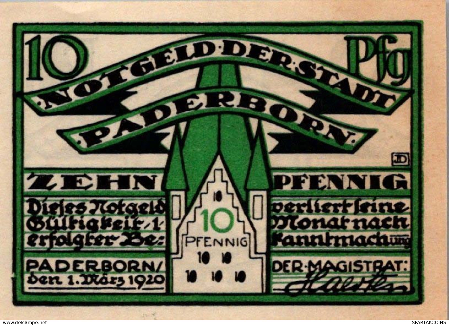 10 PFENNIG 1920 Stadt PADERBORN Westphalia DEUTSCHLAND Notgeld Banknote #PF887 - [11] Emissioni Locali
