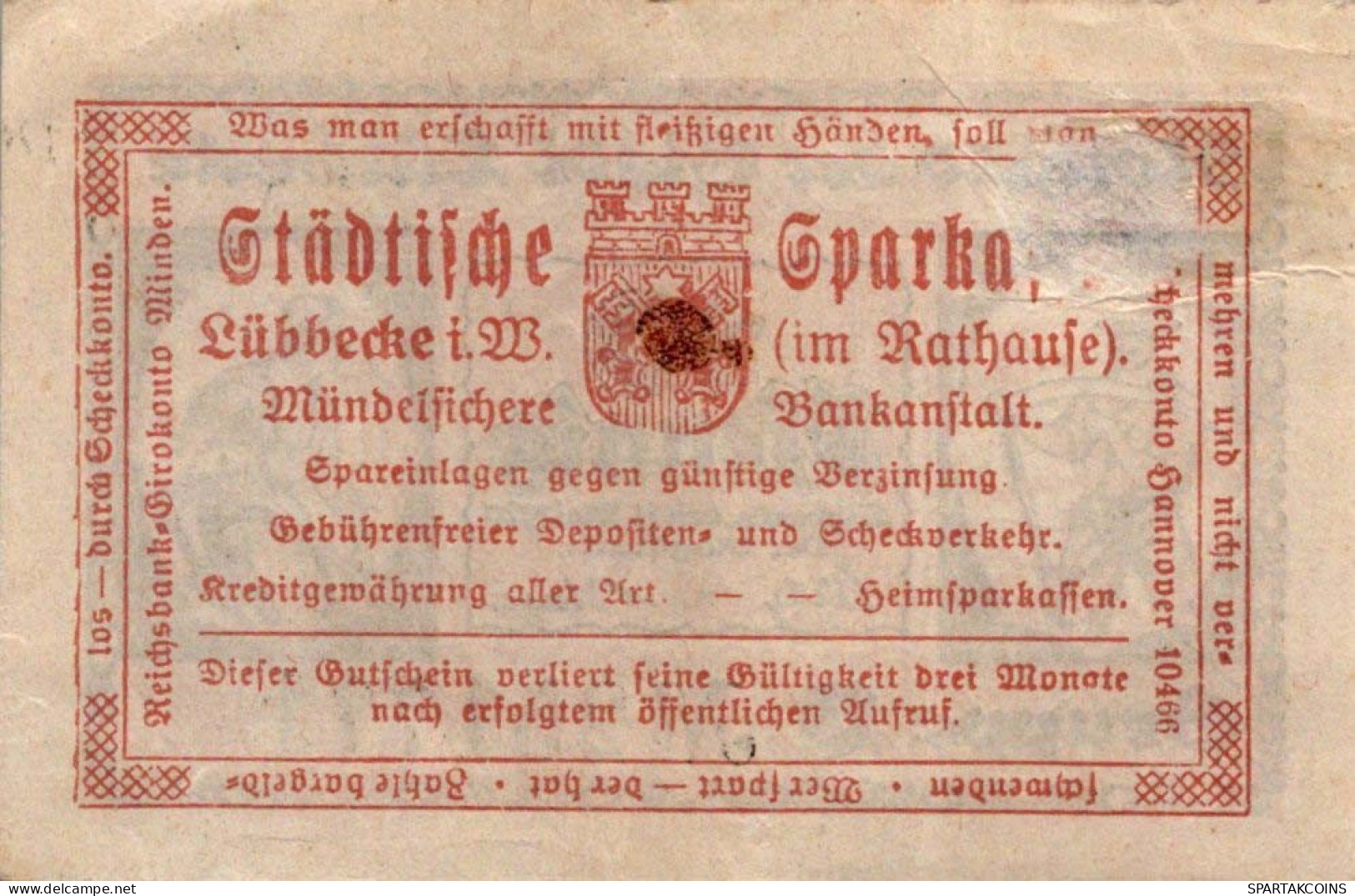 10 PFENNIG 1920 Stadt LÜBBECKE Westphalia DEUTSCHLAND Notgeld Banknote #PI193 - [11] Emissioni Locali