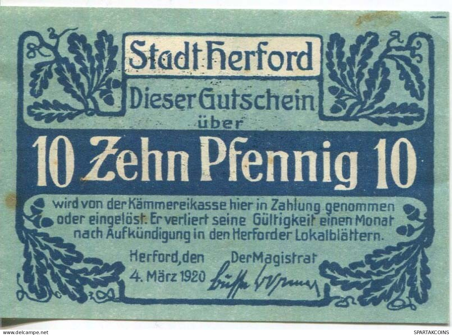 10 PFENNIG 1920 Stadt HERFORD Westphalia DEUTSCHLAND Notgeld Papiergeld Banknote #PL735 - [11] Local Banknote Issues