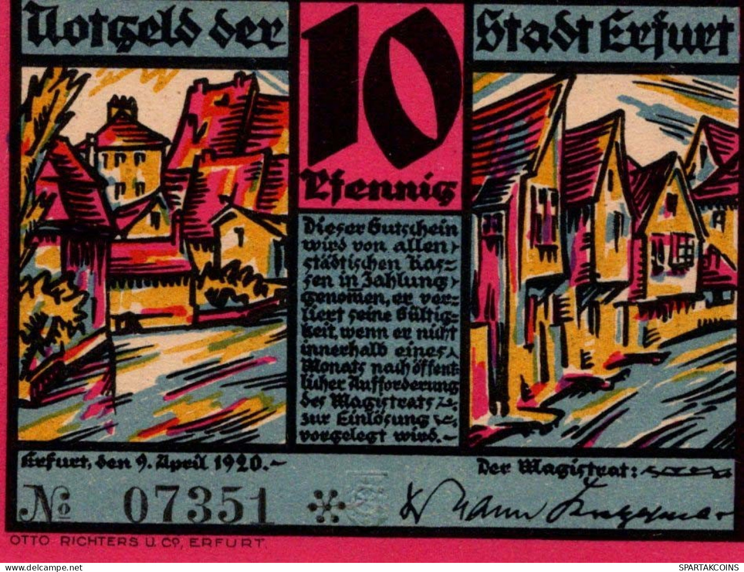 10 PFENNIG 1920 Stadt ERFURT Saxony UNC DEUTSCHLAND Notgeld Banknote #PB292 - [11] Emissioni Locali