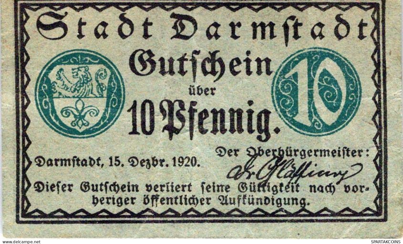 10 PFENNIG 1920 Stadt DARMSTADT Hesse UNC DEUTSCHLAND Notgeld Banknote #PA422 - [11] Emissioni Locali