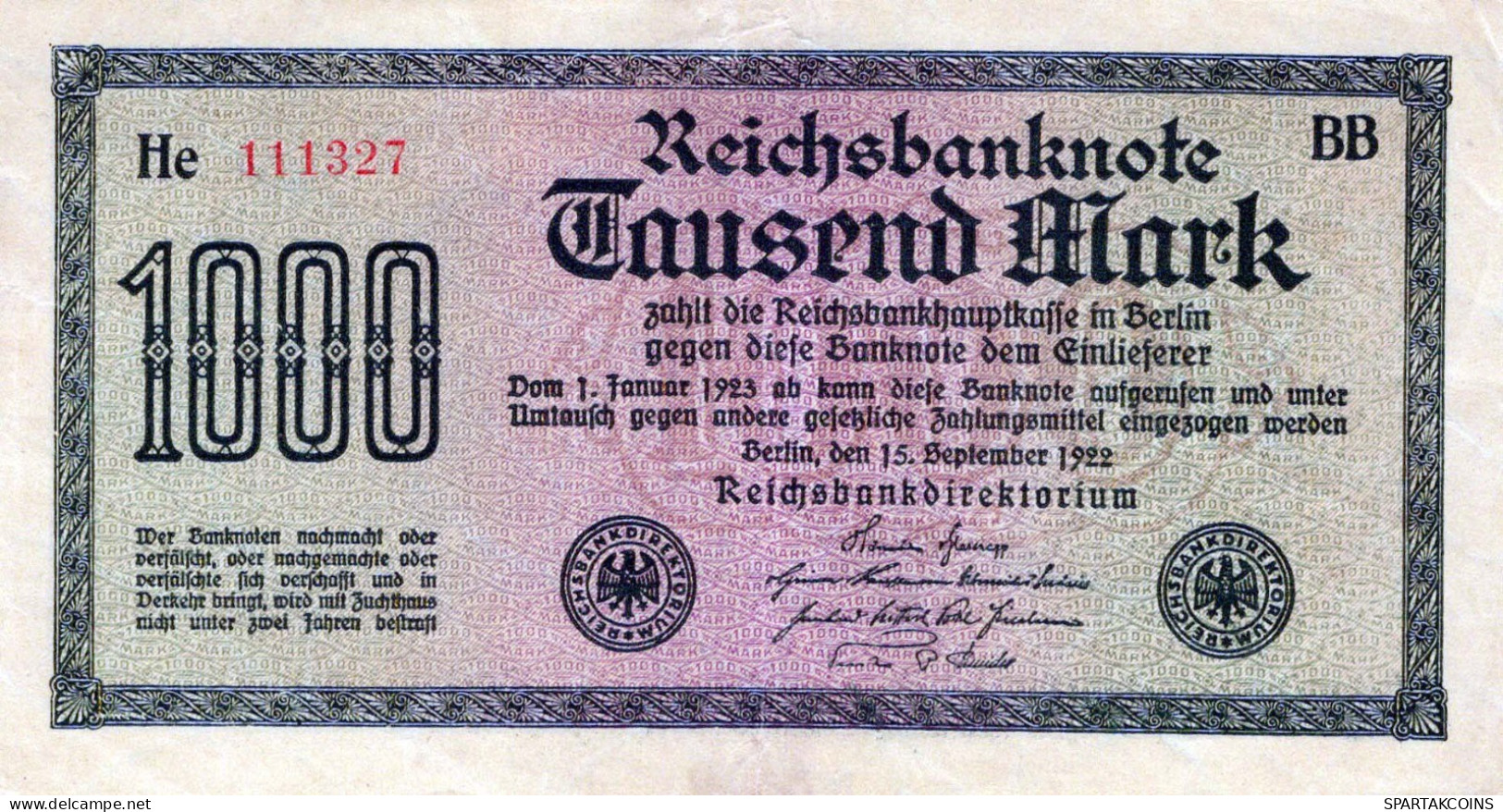 1000 MARK 1922 Stadt BERLIN DEUTSCHLAND Papiergeld Banknote #PL456 - [11] Emisiones Locales
