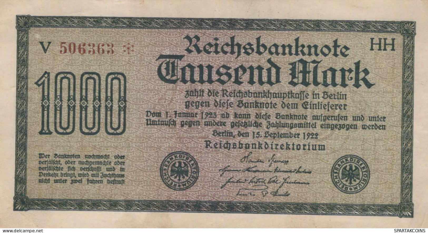 1000 MARK 1922 Stadt BERLIN DEUTSCHLAND Papiergeld Banknote #PL400 - [11] Emissions Locales