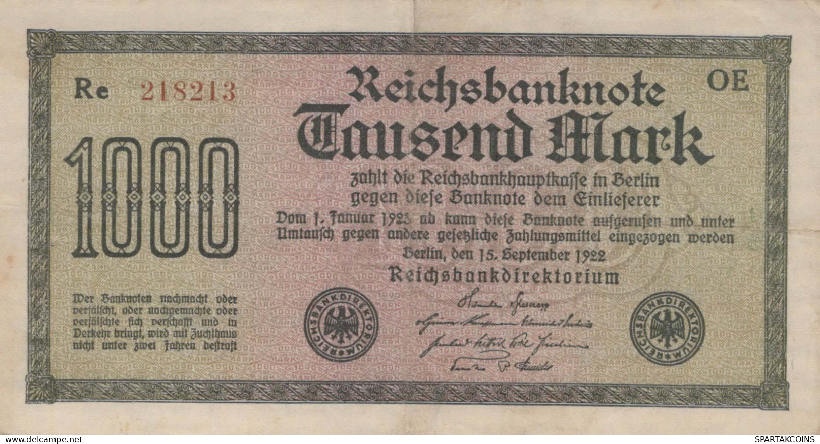 1000 MARK 1922 Stadt BERLIN DEUTSCHLAND Papiergeld Banknote #PL388 - [11] Emissions Locales
