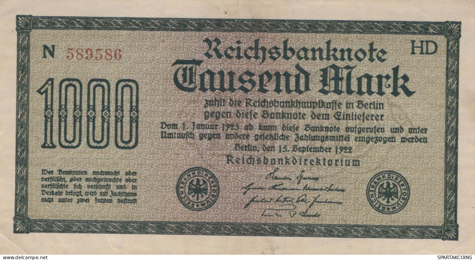 1000 MARK 1922 Stadt BERLIN DEUTSCHLAND Papiergeld Banknote #PL391 - [11] Emissions Locales