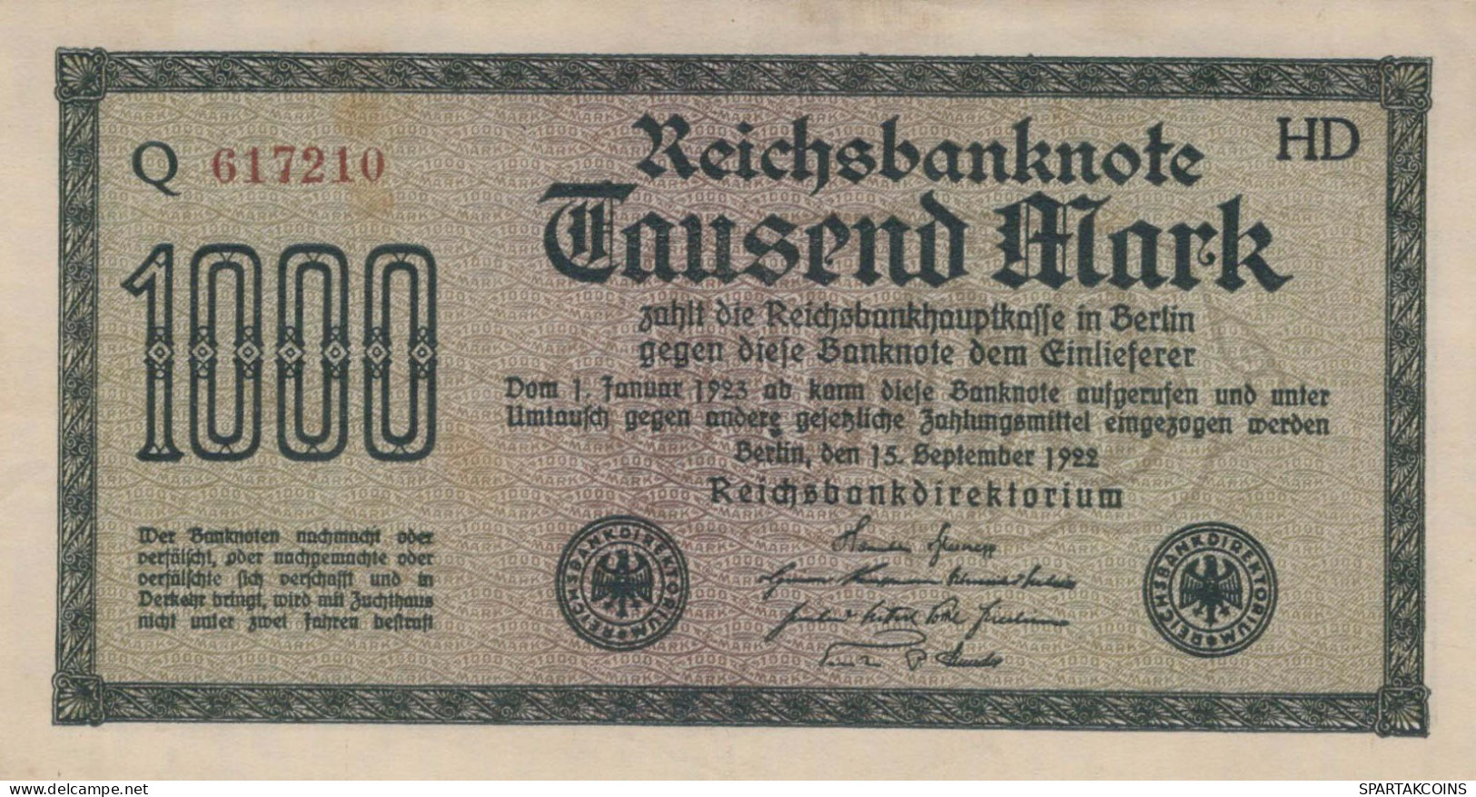 1000 MARK 1922 Stadt BERLIN DEUTSCHLAND Papiergeld Banknote #PL384 - [11] Emissions Locales