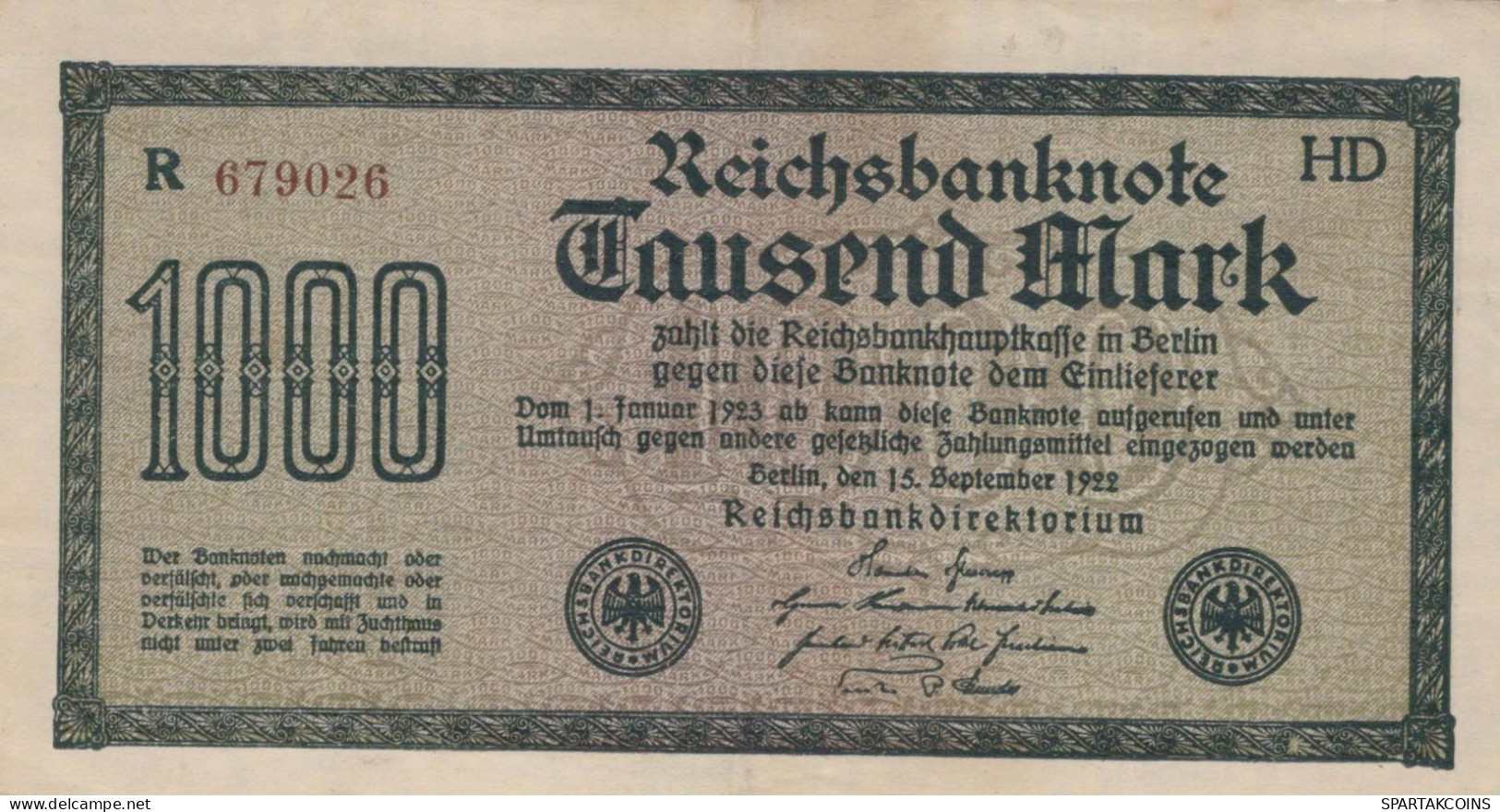 1000 MARK 1922 Stadt BERLIN DEUTSCHLAND Papiergeld Banknote #PL383 - [11] Local Banknote Issues