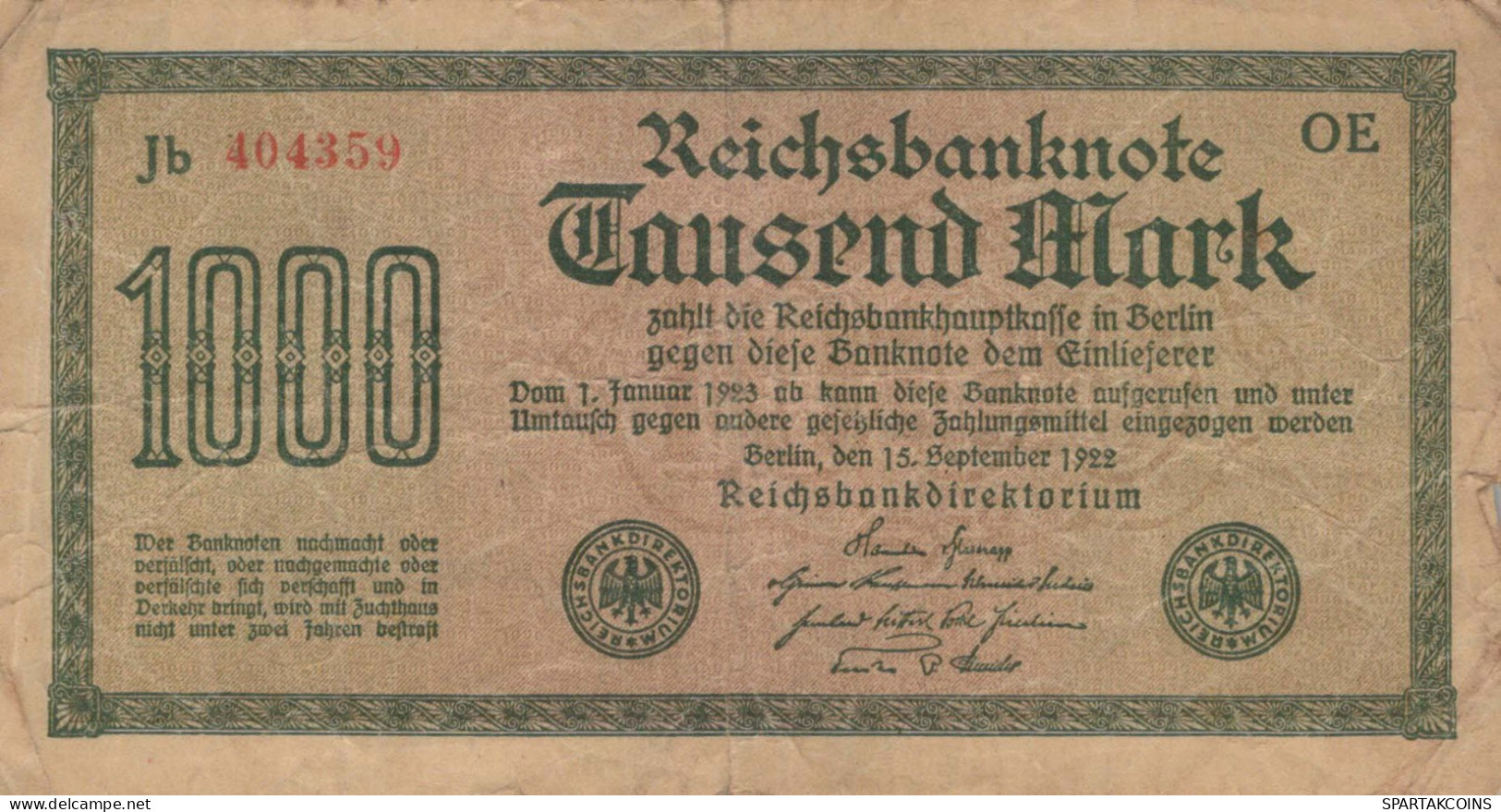 1000 MARK 1922 Stadt BERLIN DEUTSCHLAND Papiergeld Banknote #PL036 - [11] Emissions Locales