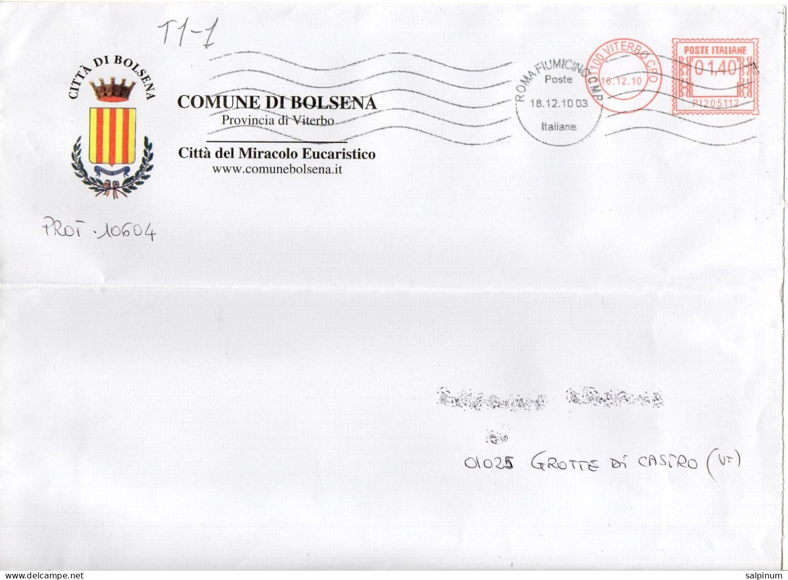 Stemma Comune Di Bolsena (Provincia Di Viterbo) Su Bustone Tipo 1 Anno 2003 - Enveloppes