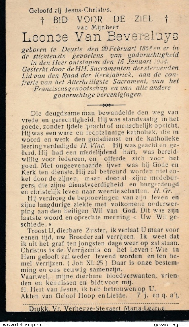 LEONCE VAN BEVERSLUYS    DEURLE  1868     1934     ZIE AFBEELDING - Obituary Notices