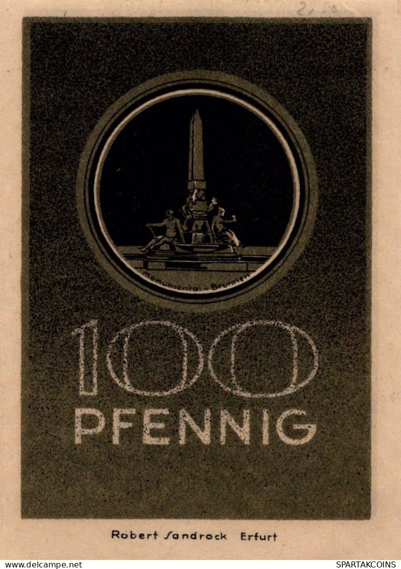 100 PFENNIG 1922 Stadt ERFURT Saxony UNC DEUTSCHLAND Notgeld Banknote #PB308 - [11] Lokale Uitgaven