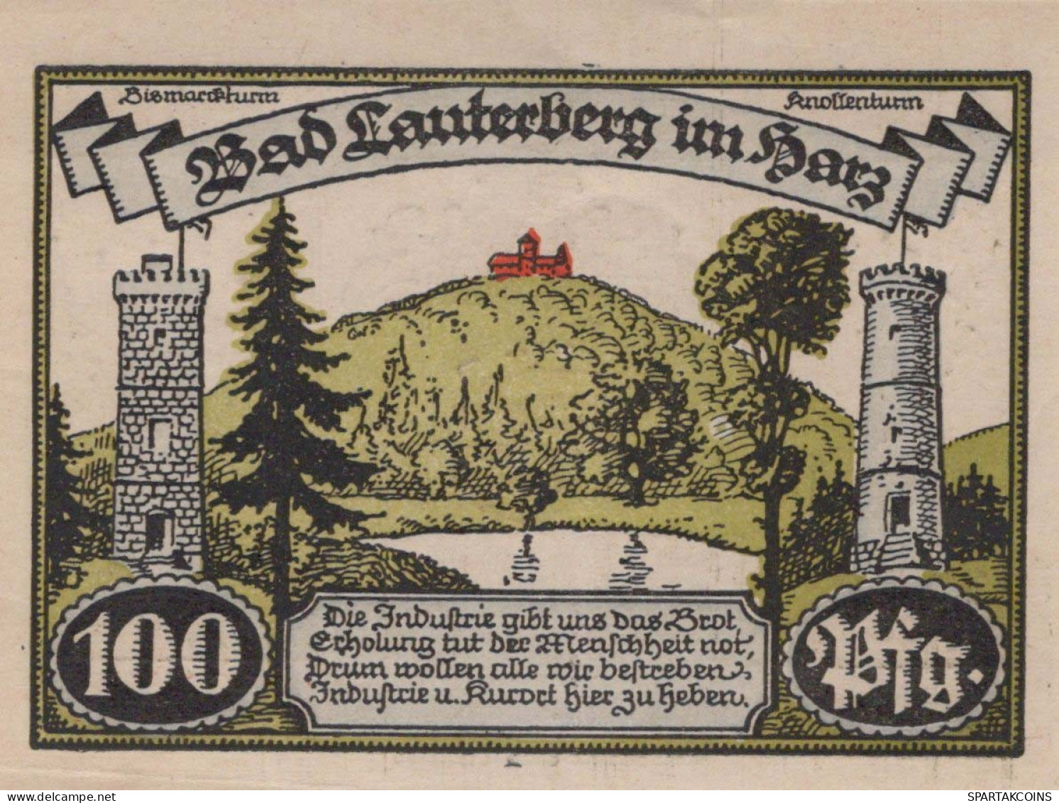 100 PFENNIG 1921 Stadt BAD LAUTERBERG Hanover UNC DEUTSCHLAND Notgeld #PC056 - [11] Emissioni Locali