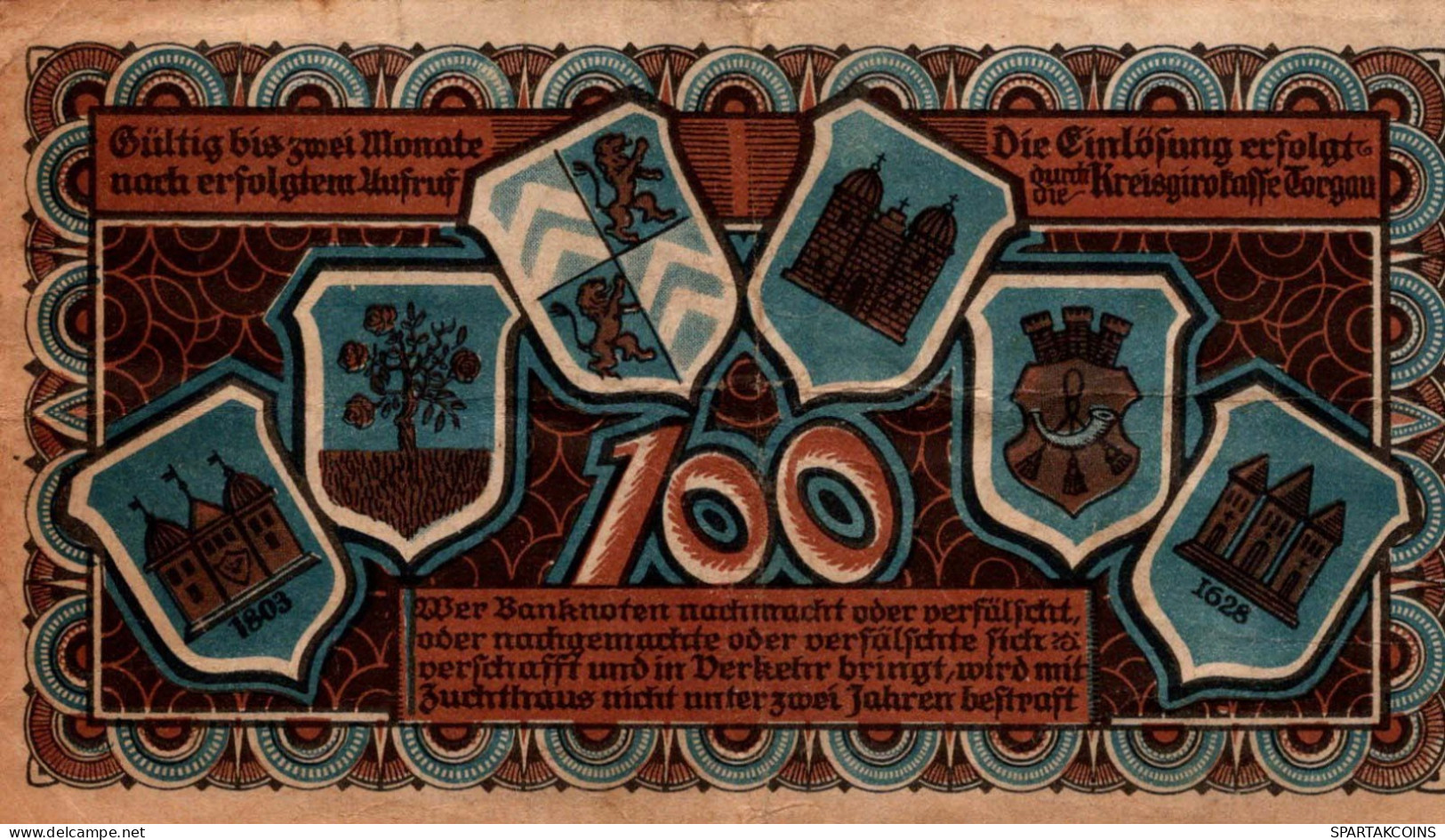 100 MARK 1922 Stadt TORGAU Saxony DEUTSCHLAND Notgeld Papiergeld Banknote #PK916 - [11] Lokale Uitgaven