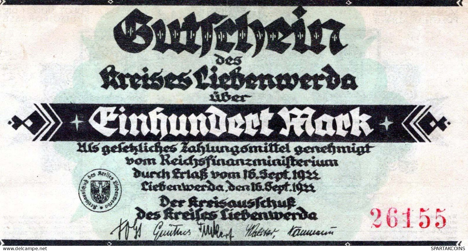 100 MARK 1922 Stadt LIEBENWERDA Saxony UNC DEUTSCHLAND Notgeld Papiergeld Banknote #PK744 - [11] Local Banknote Issues