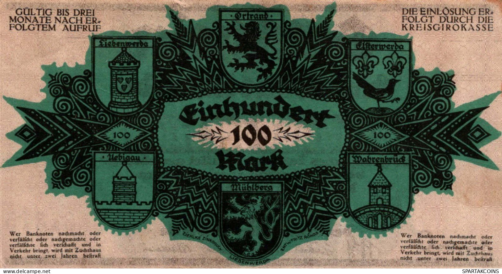 100 MARK 1922 Stadt LIEBENWERDA Saxony UNC DEUTSCHLAND Notgeld Papiergeld Banknote #PK745 - [11] Local Banknote Issues
