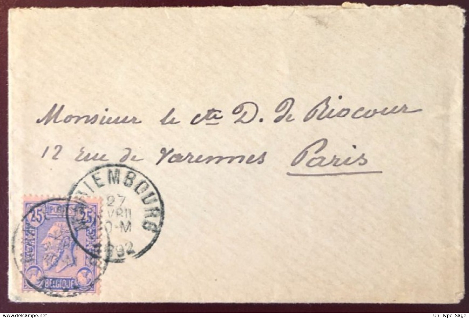 Belgique COB N°48 Sur Enveloppe Cachet MARIEMBOURG 27.4.1892 Pour Paris - (W1431) - Autres & Non Classés