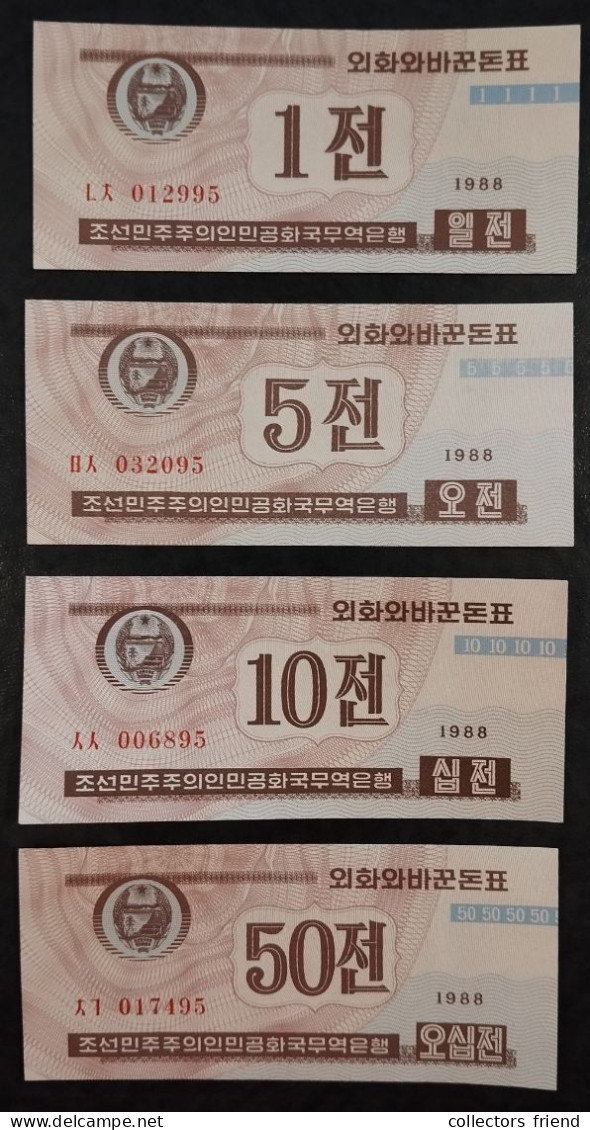 North Korea Nordkorea - 1988 (1995) - 1 / 5 / 10 / 50 Chon - Purple Colour - UNC - Korea, Noord