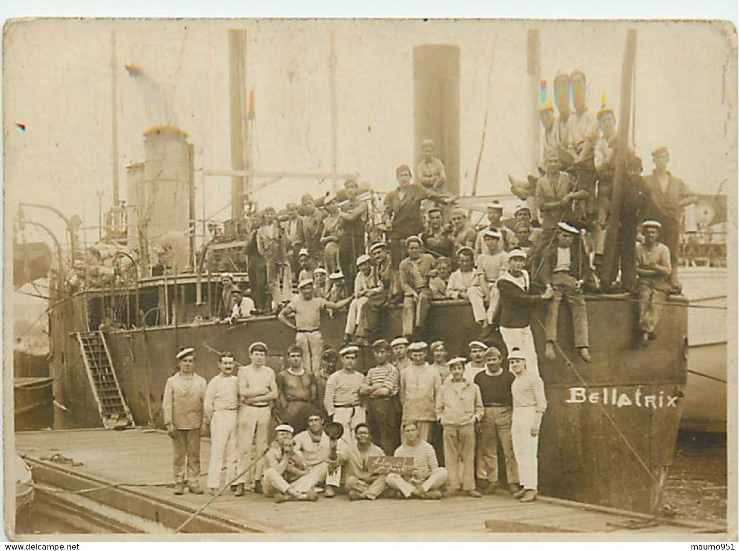 PHOTO EQUIPAGE MARINS DE L'AVISO-SLOOP EN 1920 LEUR BATEAU LE BELLATRIX - CLICHE INCONNU RARE - Guerra