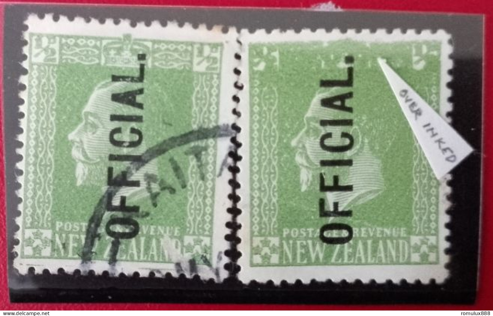 NEW ZEALAND 1915-1927 OFFICIAL 1/2d GREEN USED/MLH WITH VARIETY OVER INKED - Servizio