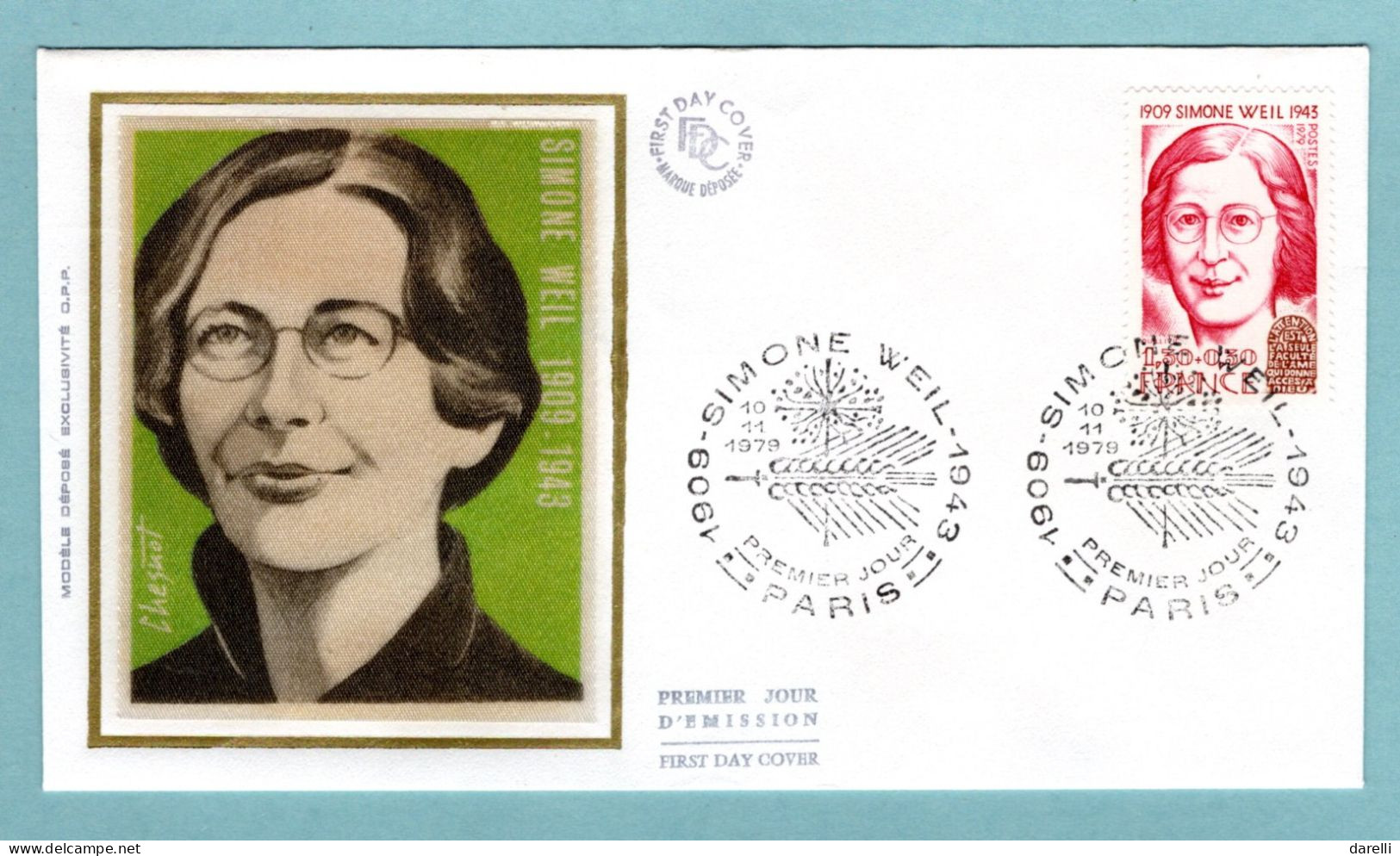 FDC France 1979 - Personnages Célèbres - Simone Weil - YT 2032A - Paris (soie) - 1970-1979