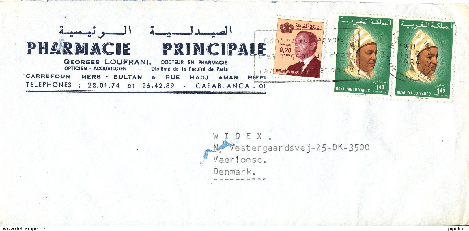 Morocco Cover Sent To Denmark 16-6-1984 - Marocco (1956-...)