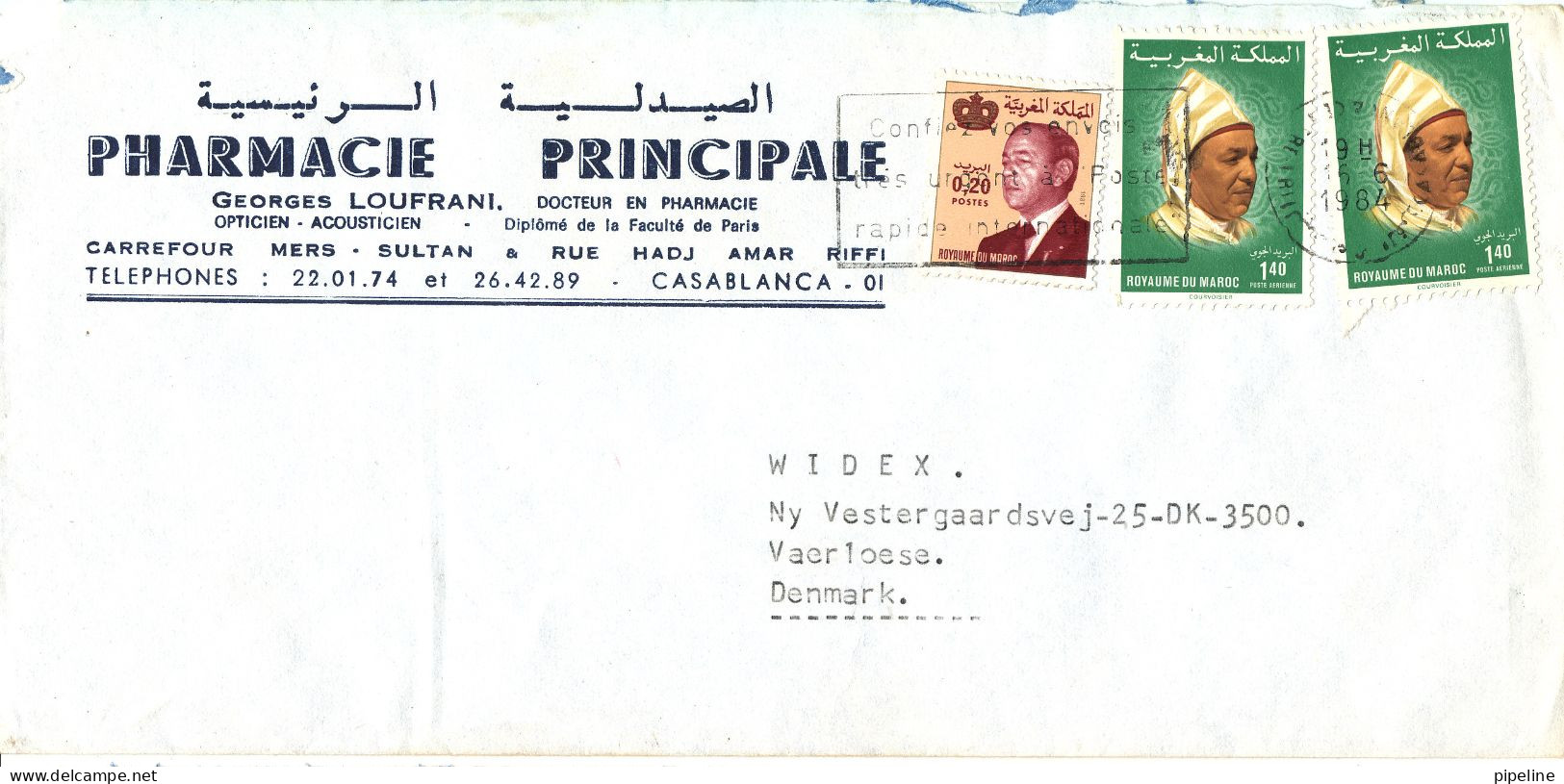 Morocco Cover Sent To Denmark 16-6-1984 - Morocco (1956-...)