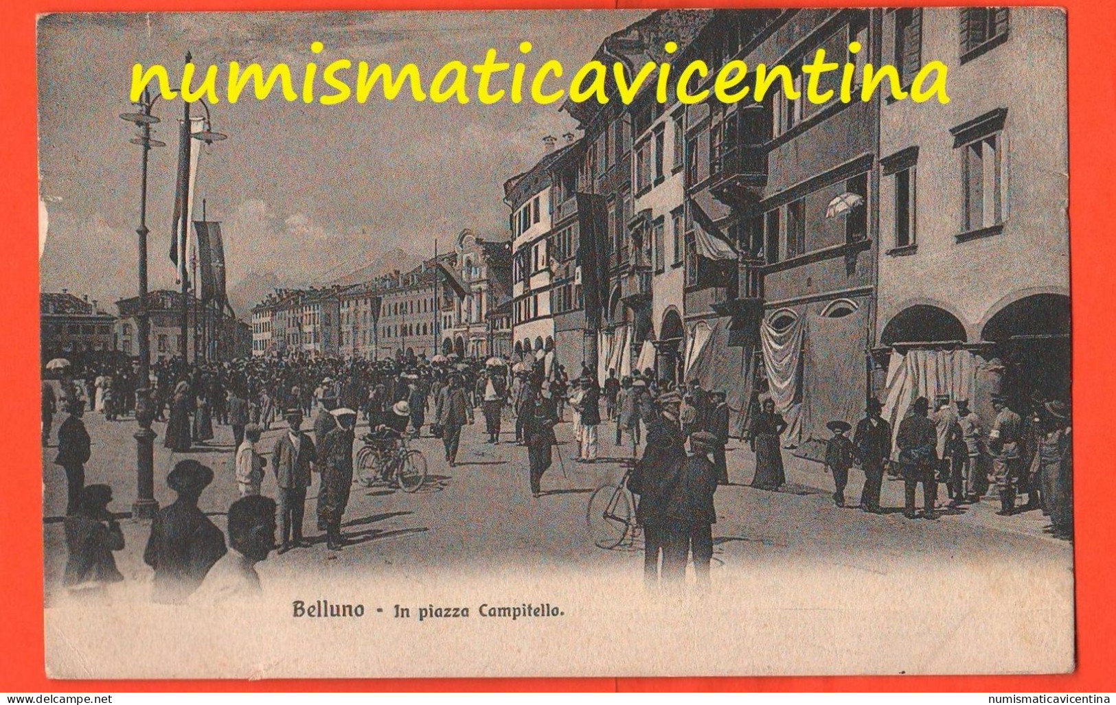 Belluno Piazza Campitello Animata Inizio '900 - Belluno