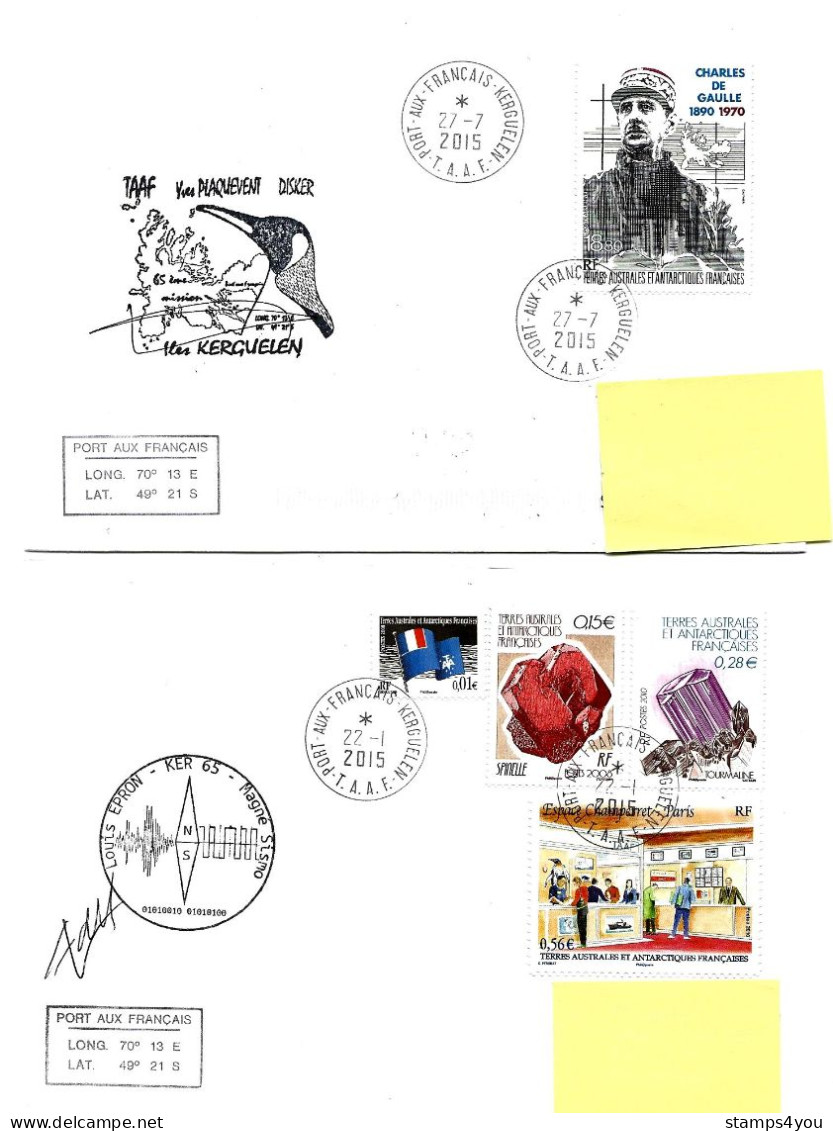 PO - 70 - 4 Enveloppe Kerguelen - Cachets Illustrés Et Signatures - Covers & Documents