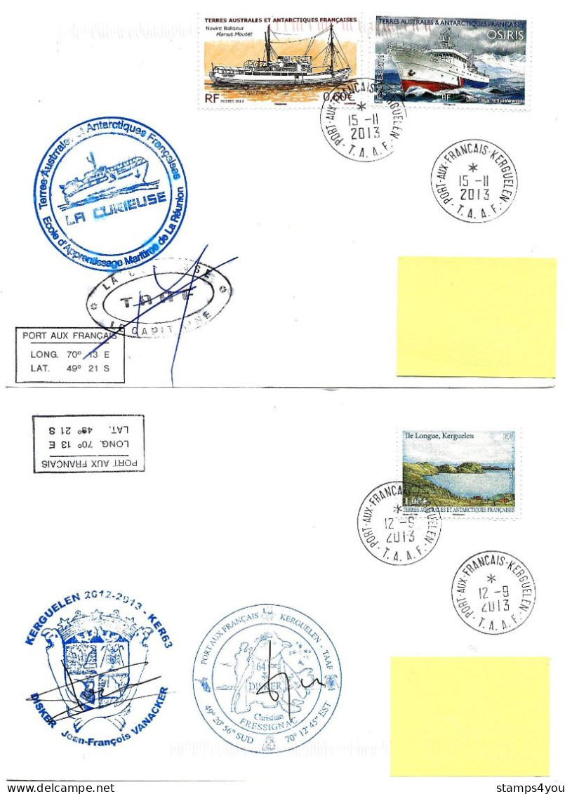 PO - 70 - 4 Enveloppes Kerguelen - Cachets Illustrés Et Signatures - Covers & Documents