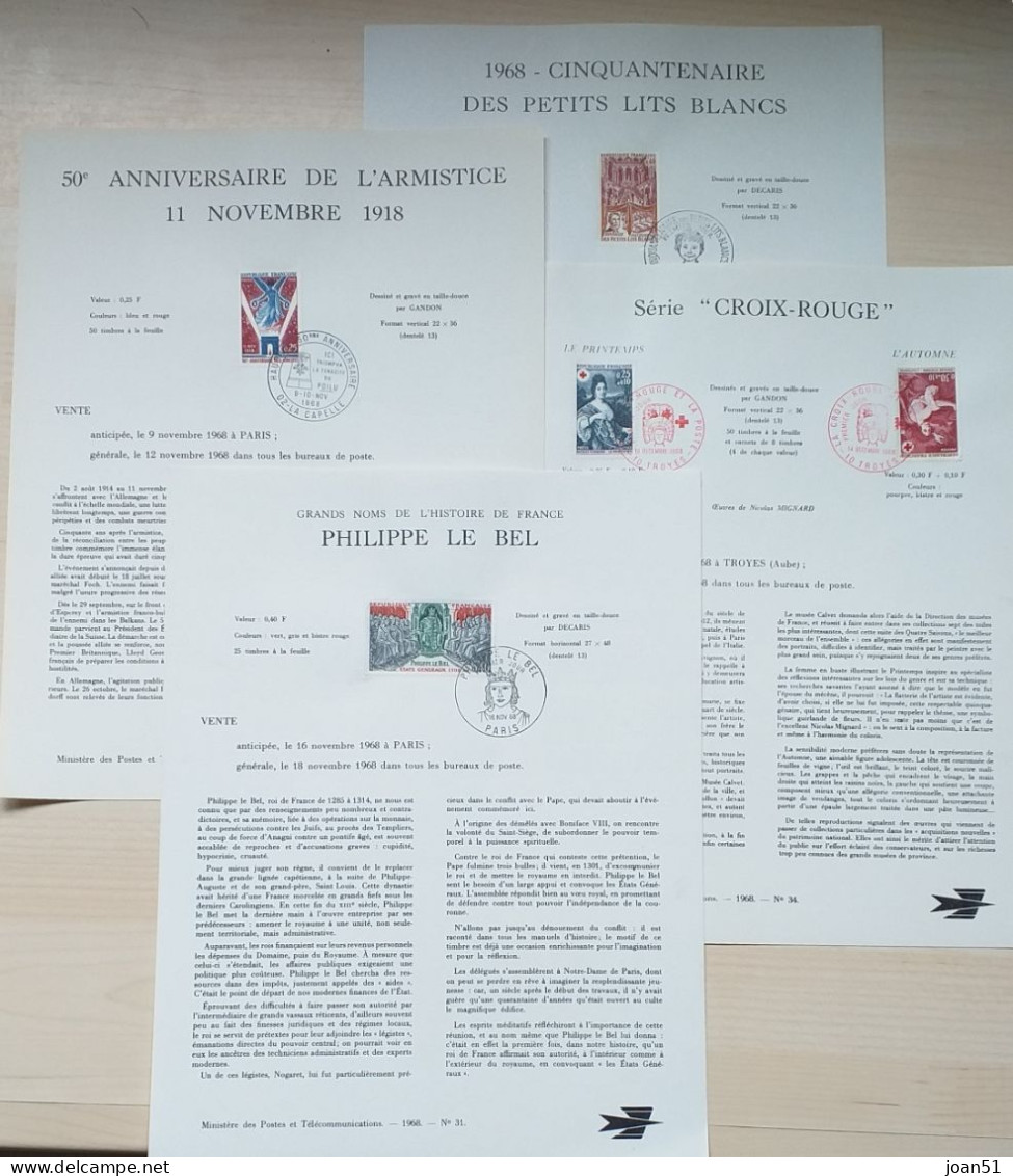 8 NOTICES POSTES ET TELECOMMUCATIONS TIMBRES PREMIER JOUR 1968 N° 3, 16, 28, 29, 29, 31, 33, 34, - Documenten Van De Post