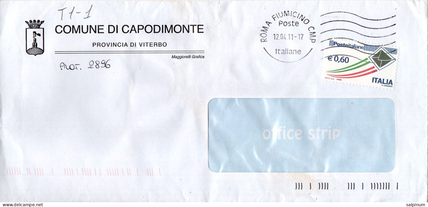 Stemma Comune Di Capodimonte (Provincia Di Viterbo) Su Busta Tipo 1 Anno 2011 - Briefe U. Dokumente