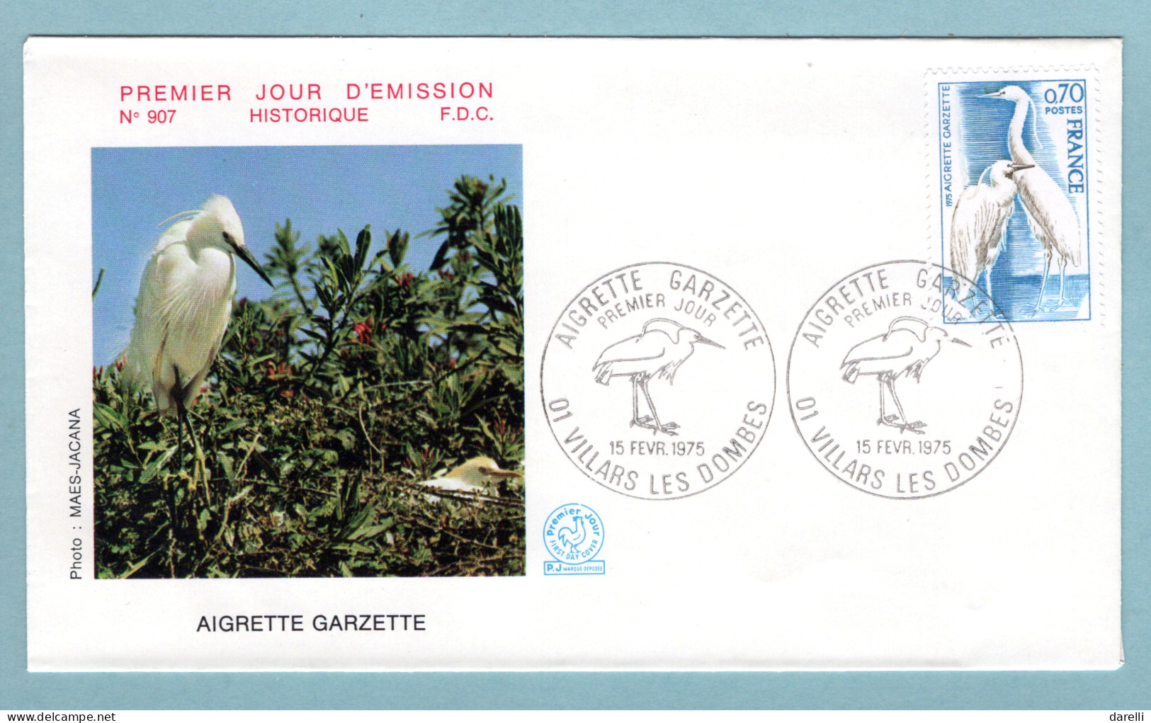 FDC France 1975 - Aigrette Garzette - YT 1820 - 01 Villards Les Dombes - 1970-1979