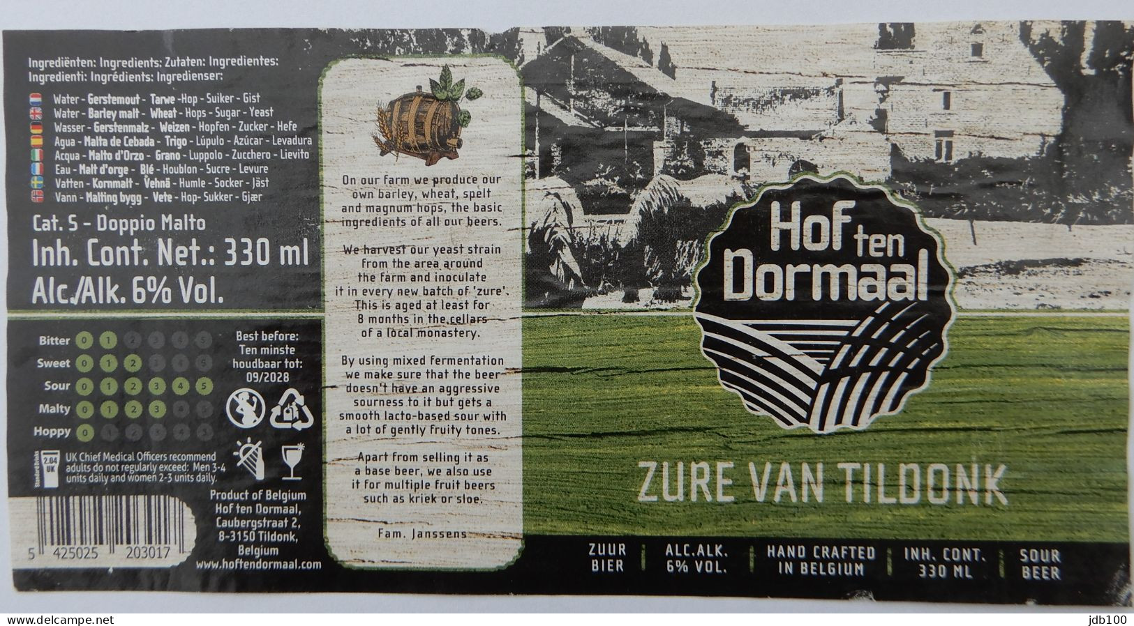 Bier Etiket (5u5), étiquette De Bière, Beer Label, Zure Van Tildonk Brouwerij Hof Ten Dormaal - Bière