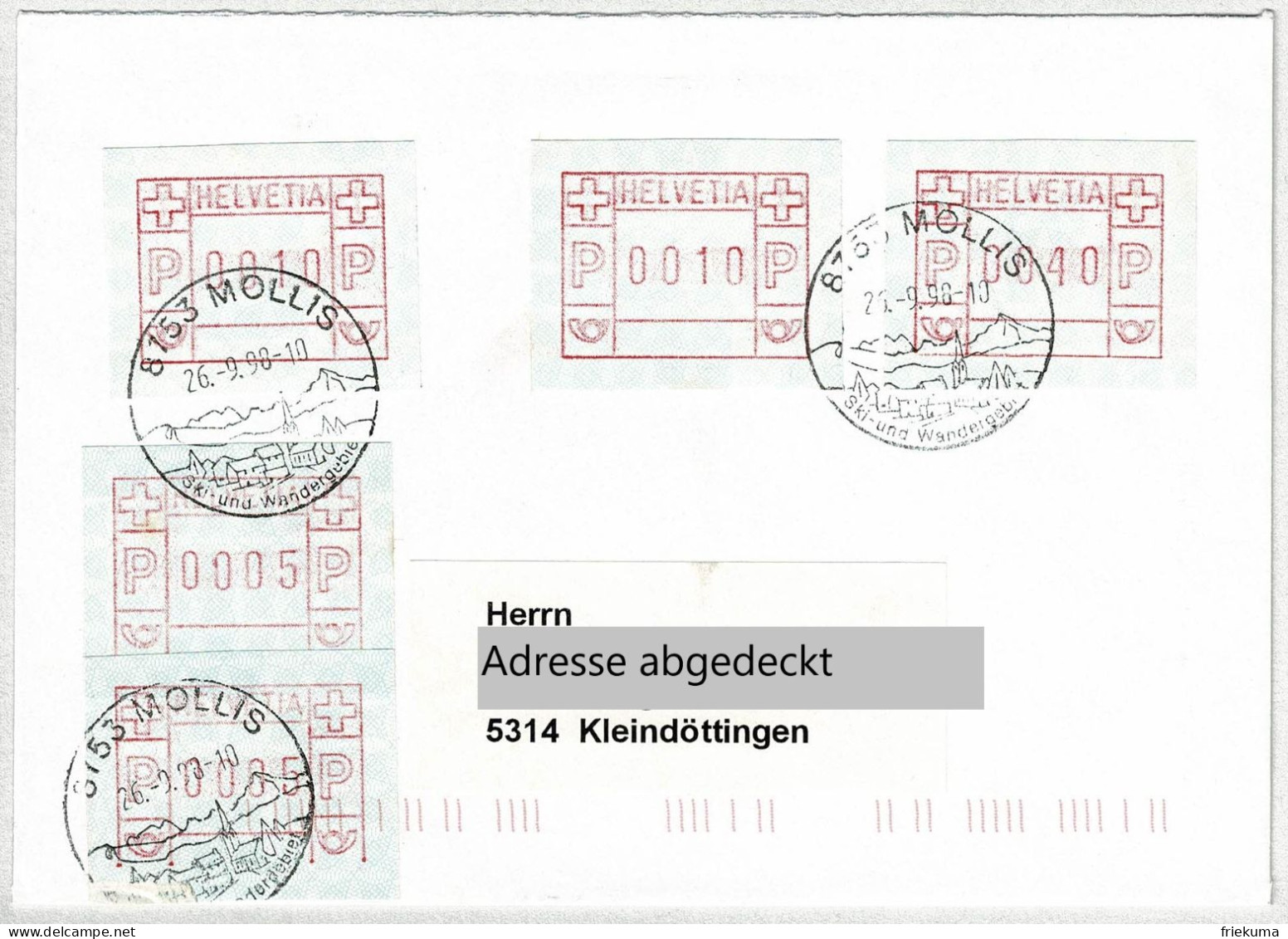 Schweiz 1998, Brief Mollis - Kleindöttingen, Automatenmarke / ATM - Automatenmarken