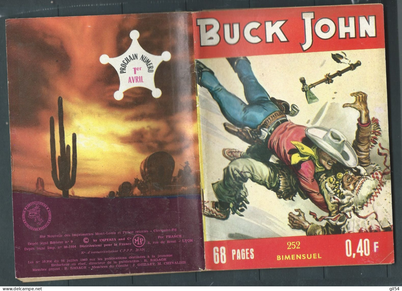 Bd " Buck John   " Bimensuel N° 252 " Une Idée Lumineuse Mais ..."      , DL  N° 40  1954 - BE-   BUC 0103 - Kleinformat