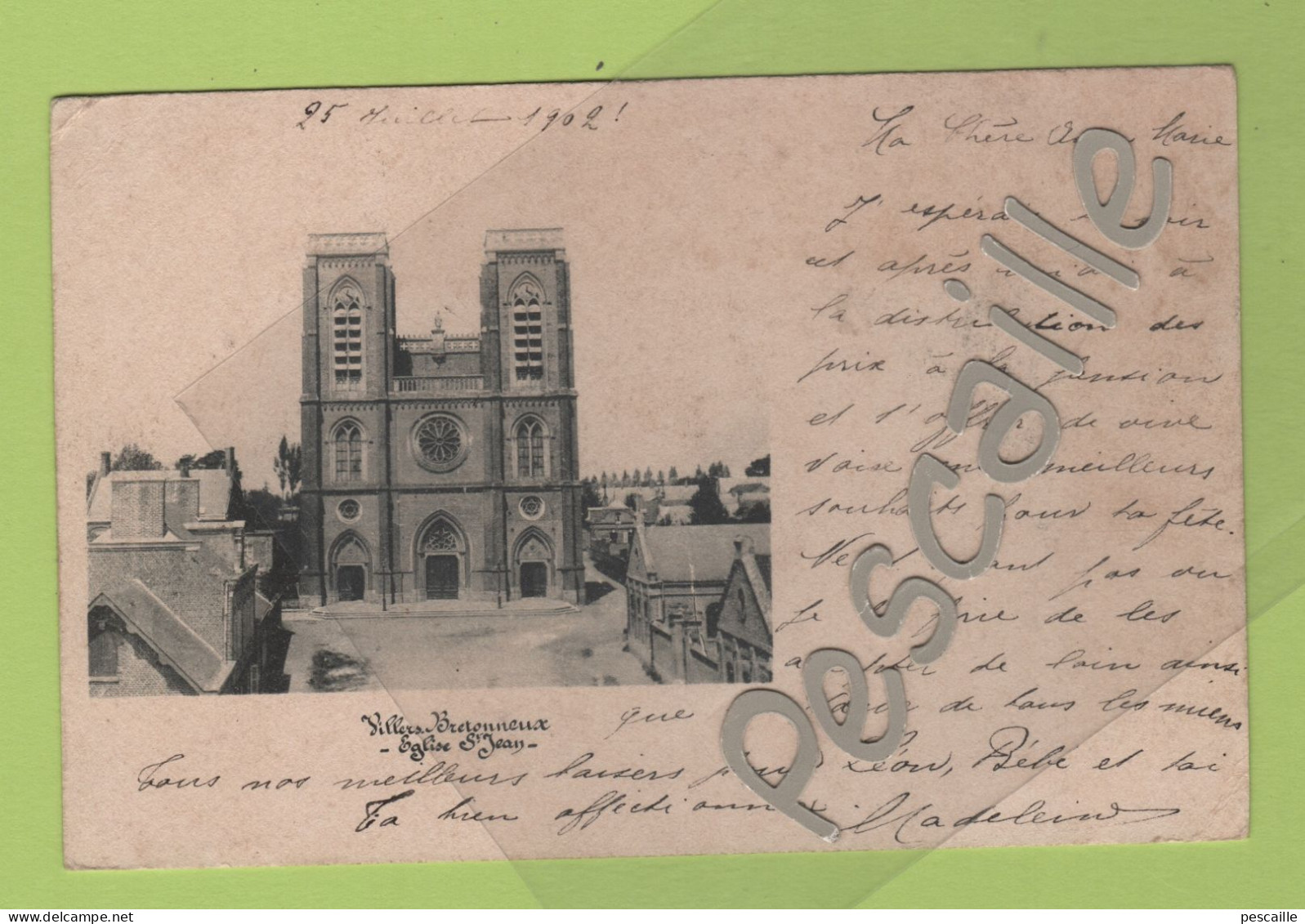 80 SOMME - CP VILLERS BRETONNEUX - EGLISE SAINT JEAN - SANS NOM D'EDITEUR - CIRCULEE EN 1902 - Villers Bretonneux