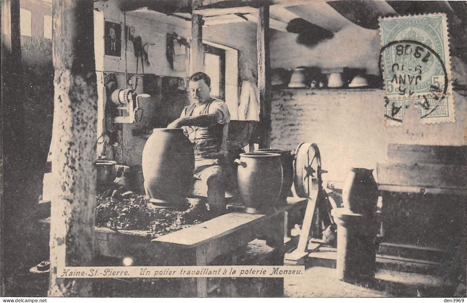 Belgique - HAINE-SAINT-PIERRE Par La Louvière - Un Potier Travaillant à La Poterie Monseu - Voyagé 1908 (2 Scans) - Sonstige & Ohne Zuordnung